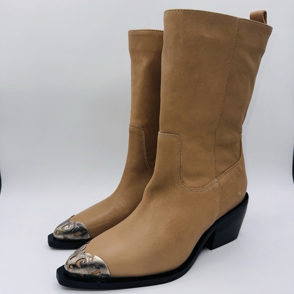 Free People‎ Faster Horses Filigree Boot Women's Size 7.5 Camel Leather Cap Toe